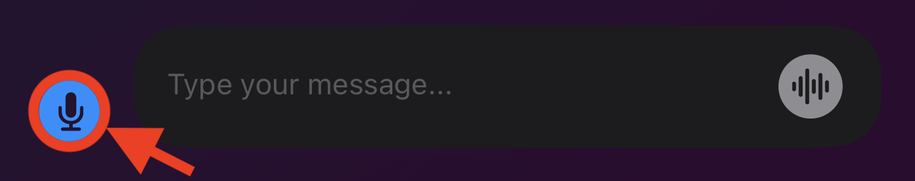 The input bar with the blue microphone button highlighted — tap it to dictate