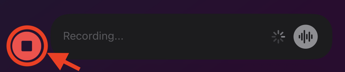 The input bar recording, with the stop button highlighted — tap it to turn your words into text