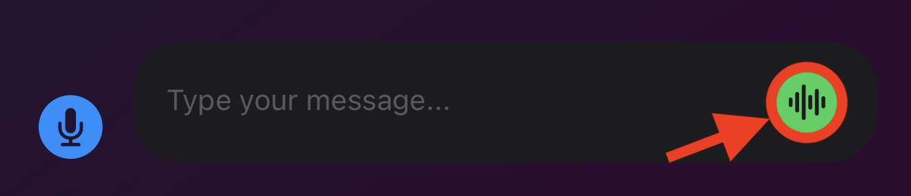 The input bar with the waveform button highlighted — tap it for live voice mode